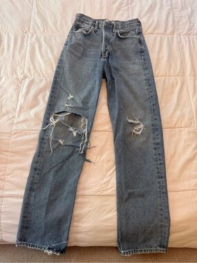 Agolde 90s Distressed High-Rise Straight Leg Women's Jeans - Blue